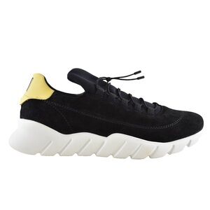 Fendi Mens Black White Yellow Logo Suede Runner Trainer Sneaker UK 9.5 US 10.5
